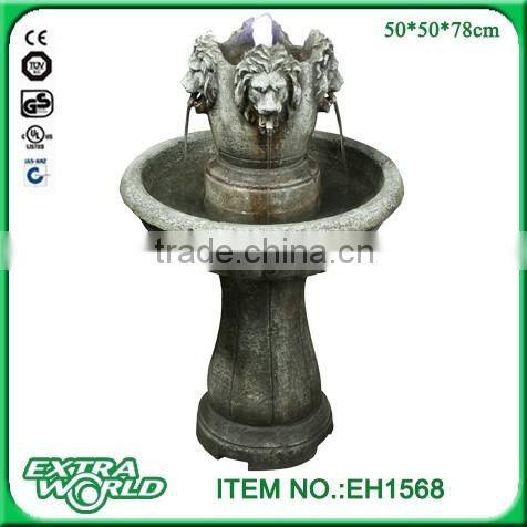 32-Inch sandstone four lion head outdoor water fountain
