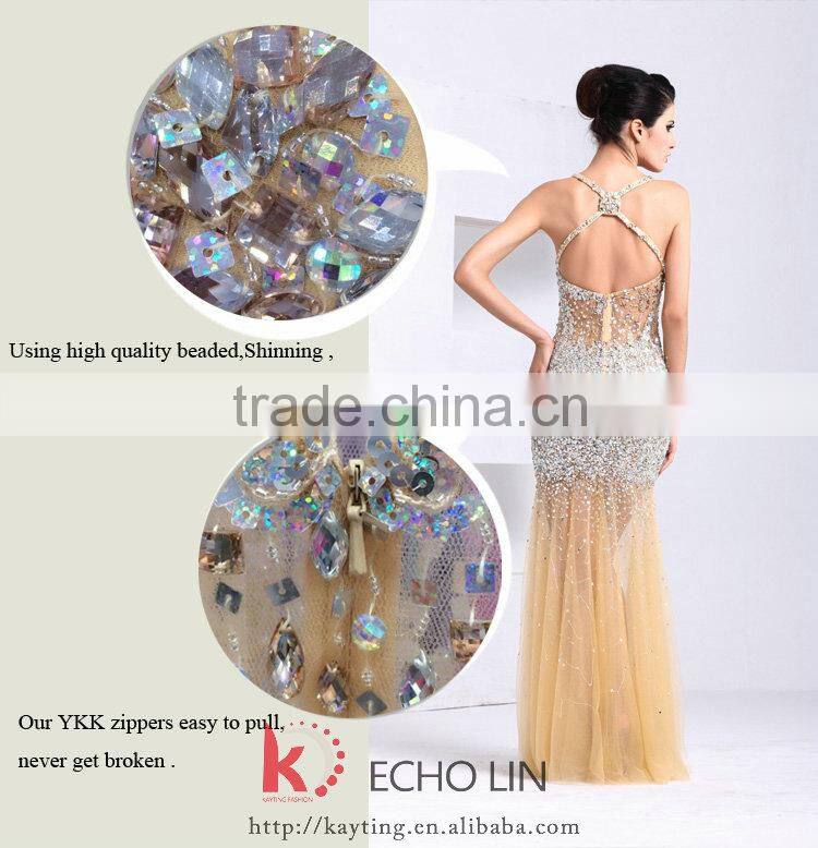 New design sexy spaghetti strap backless sexy evening dress