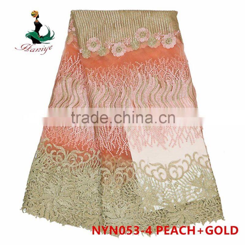 2016 Haniye nigeria african tulle lace fabric embroidery French net lace fabric for wedding/NYN53
