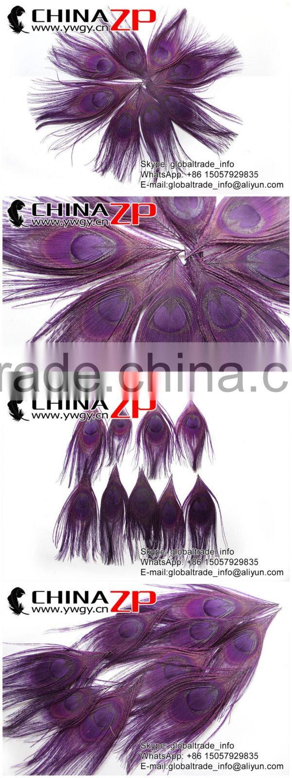 ZPDECOR Factory Bulk Sale Best Selling Dyed Eggplant Trimmed Short Peacock Feathers for DIY