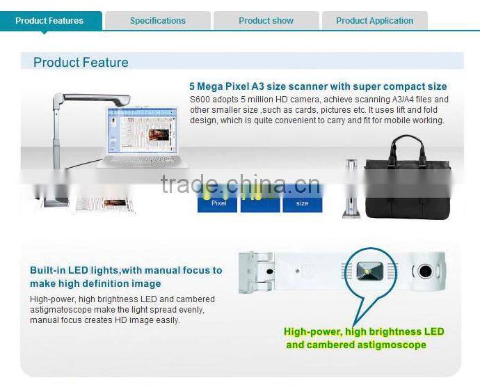 High resolution integrative mini presenter 5mp a3 portable document scanner