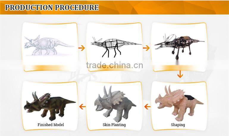 Amusement park facility riding and roaring dinosaur