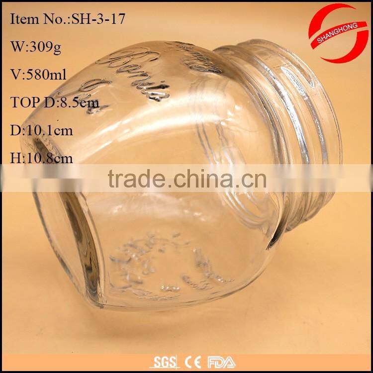580ml clear glass round jar with lid for jam wholesale