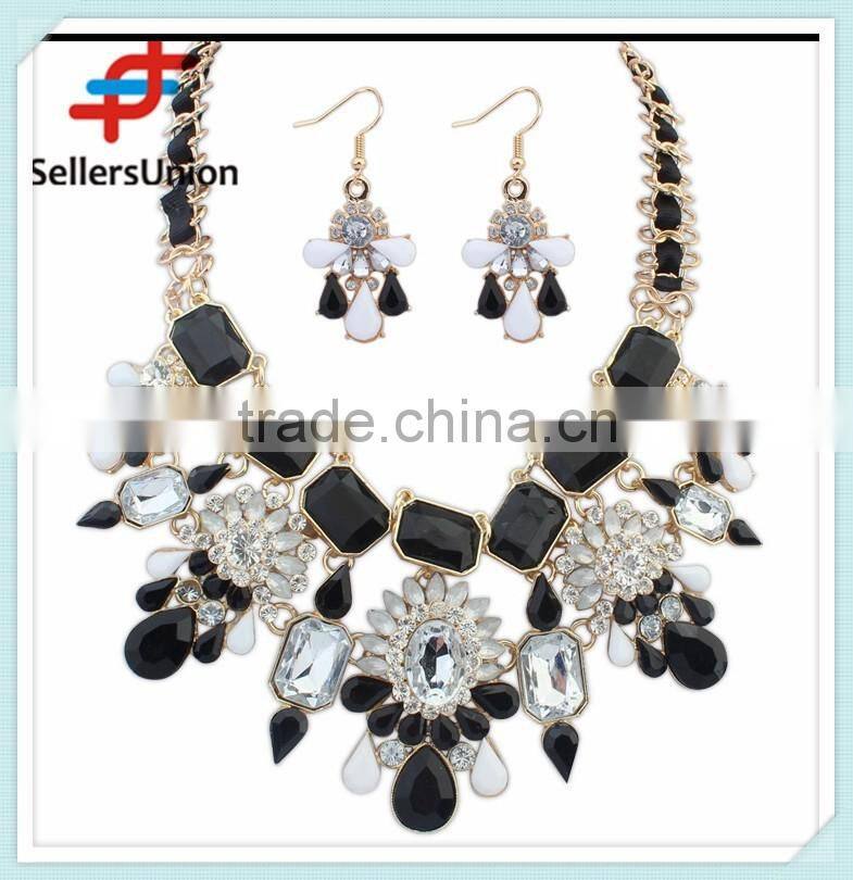 No.1 yiwu & ningbo commission agent wanted diamond necklace and earrings set fashion jewelery set