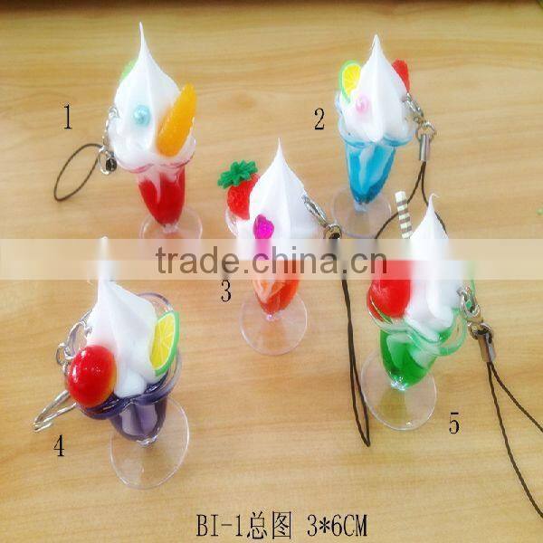 Top sell fake ice cream key chains for cool summer promotion products/Artificial cone ice cream for mobile phone straps in arts