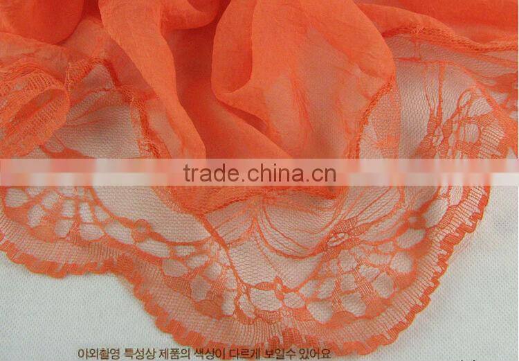 2014 Newest Style Solid Color Silk Chiffon Scarves Lady Girls Lace Edging Scarf Shawl Black Wholesale