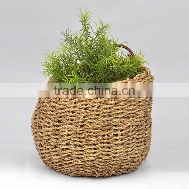 Seagrass woven home or cafe wall handmade decorate flower basket with hanging