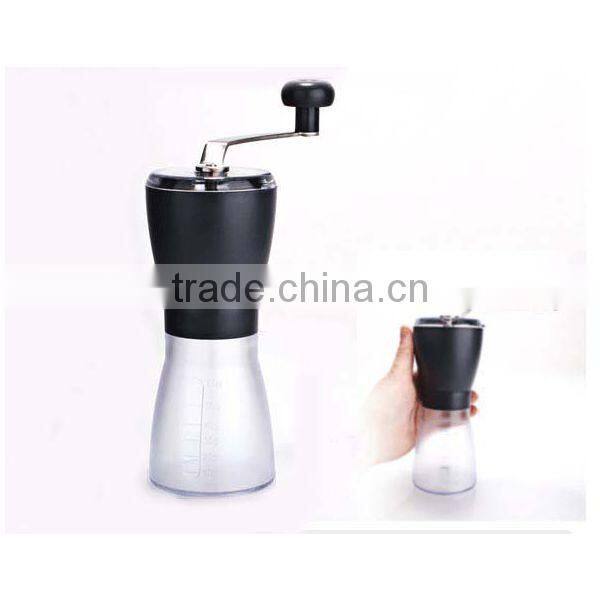 Plastic housing portable coffee mill/grinder, Manual Ceramic Burr Coffee Grinder, Hand-crank Coffee Mill