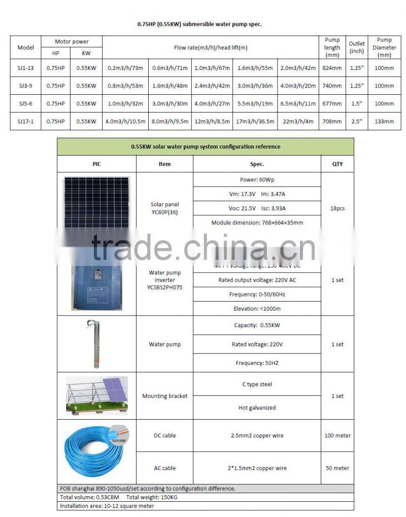 750W solar water pump inverter for 550W solar water pump system