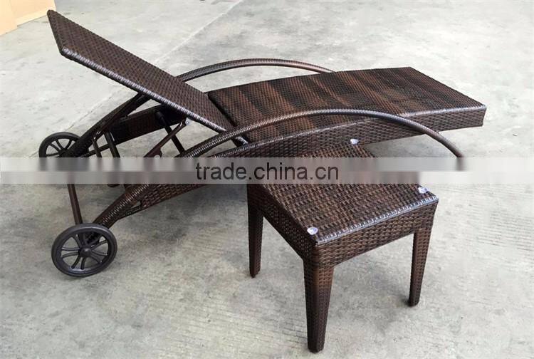 Rattan stackable siesta sun lounger with wheels
