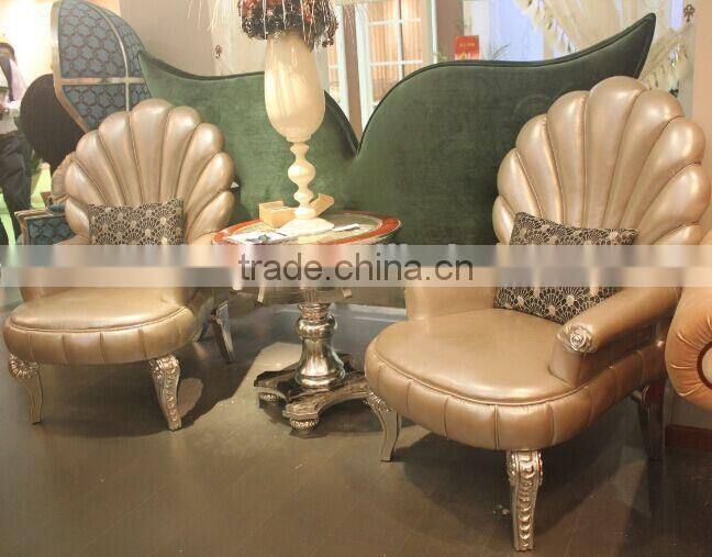 BISINI Furniture European Style Drawing Room Set, Creative Furniture Fan Shaped Wooden Leisure Chairs and Tea Table (BF01-X1181)