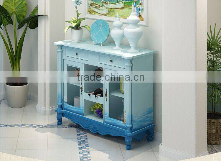 Mediterranean Style Sideboard, Sailing Boat Handpainting Dining Room Cupboard, Wooden Double Door Kitchen Cabinet (BF01-X1150)
