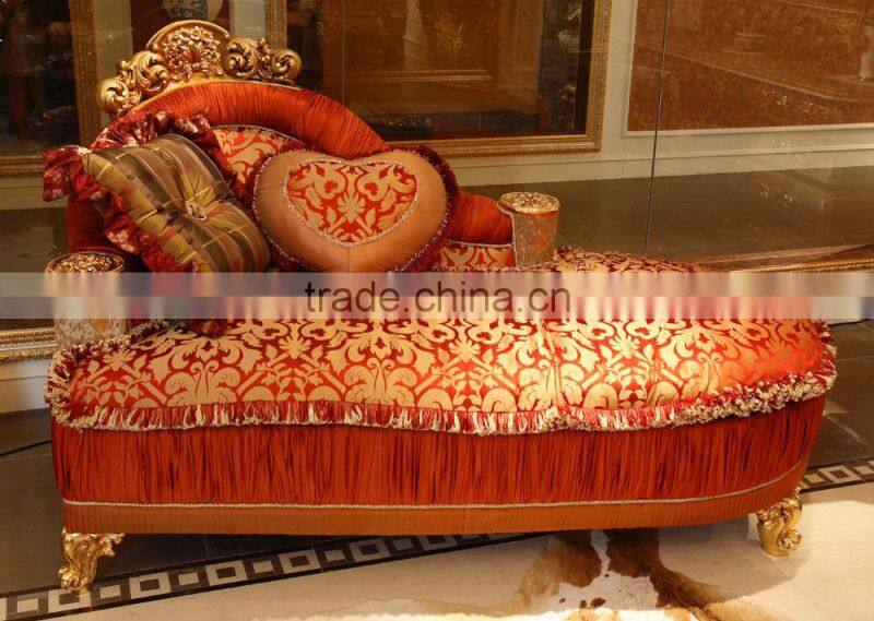 French Elegant Style Wooden Living Room Chaise Lounge/ Antique Purple Fabric Carving Reclining Chair