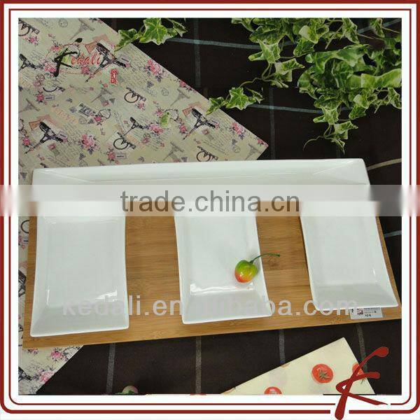 New White Ceramic Porcelain Tableware Dinnerware Dish with Bamboo