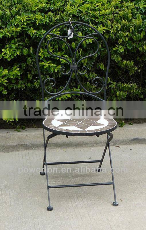 Antique Black Foldable Wrought Iron Mosaic Chair