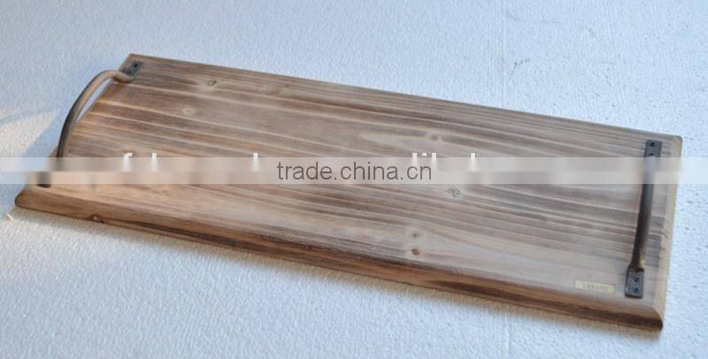 Custom white Metal tray with strip wood base in cheap price