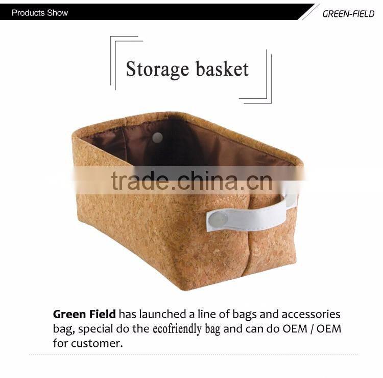 Cork storage basket with handle toiletry cork storage bag