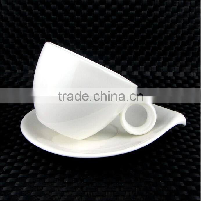 white porcelain cappuccino coffee cup and saucer