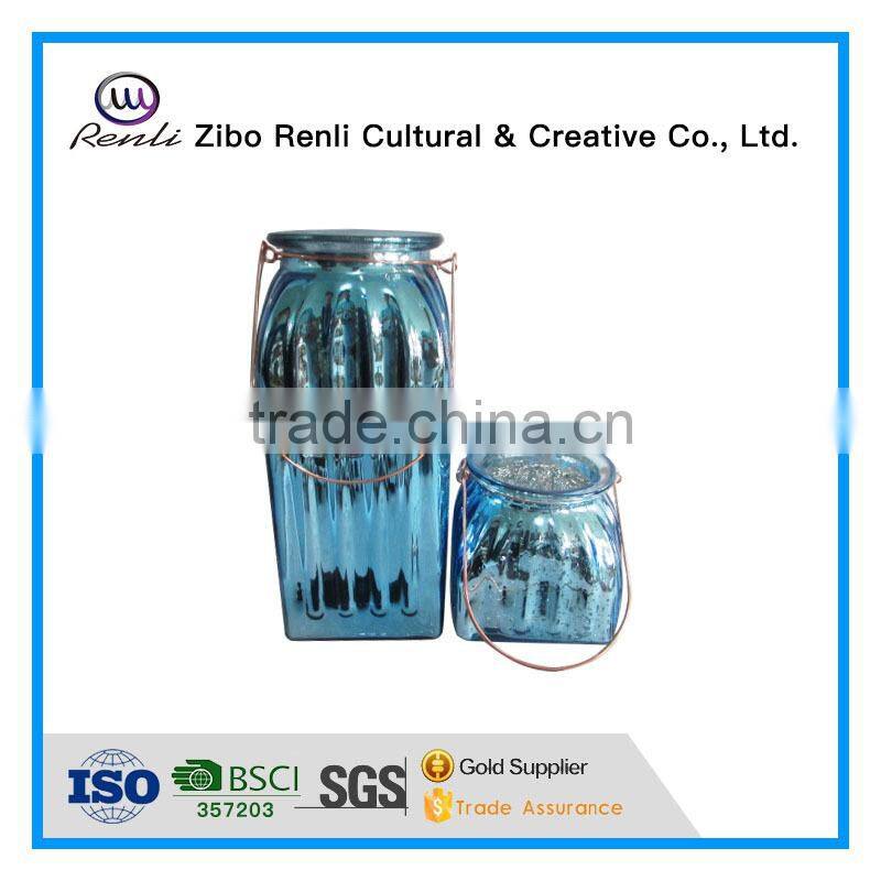 Big Electroplated Square Glass Jars for Candles with Rope Handle