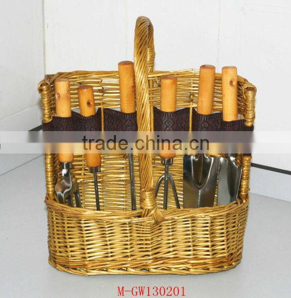 Wicker garden tool basket