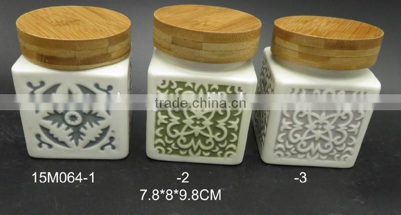 Color Square shape small ceramic jar with cork top and rubber seal