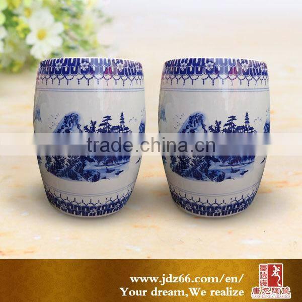 Blue and white style excellent quality handpainted snow scene bar stools kitchen for home decor