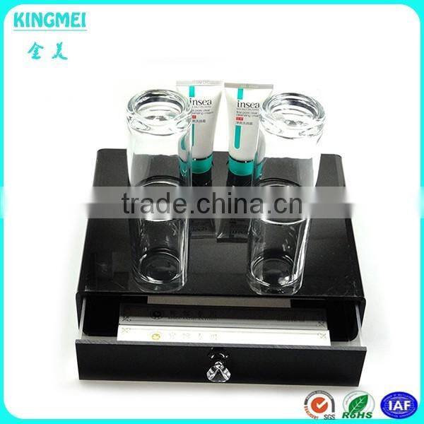Hotel supplies new fashion design elegant black plexiglass mini acrylic square favor box with drawers