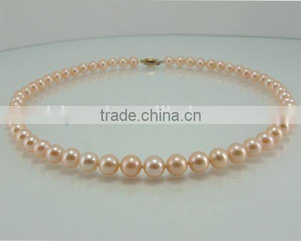 Natural 8-9mm Pink Freshwater Pearl Necklace With 14K Gold Clasp