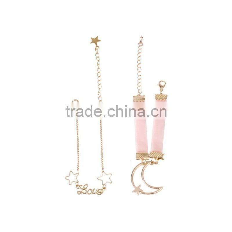 gold love letter moon star charms bracelet gold chain bracelet silk ribbon bracelet