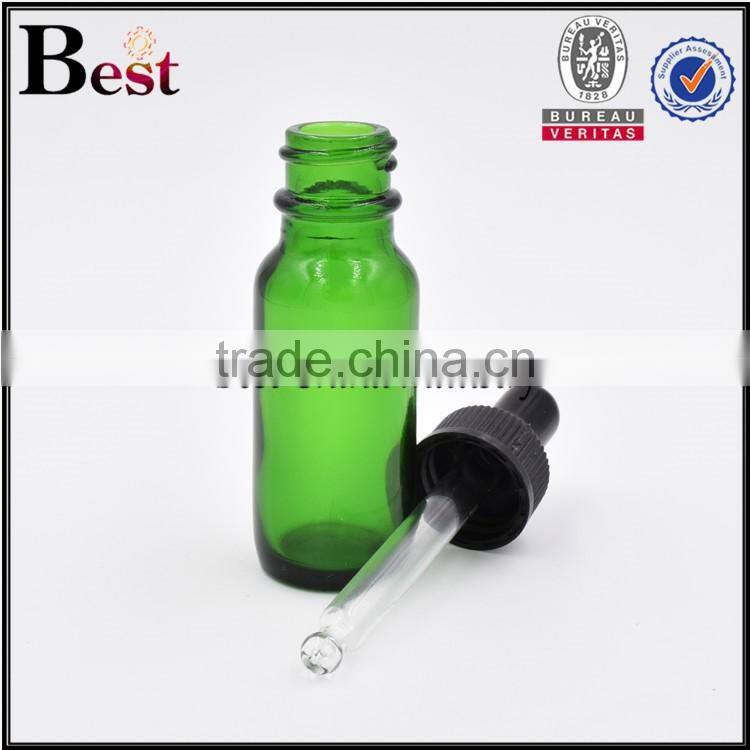 Boston bottle 15ml dropper bottle green glass dropper bottle for cosmetic essential oil