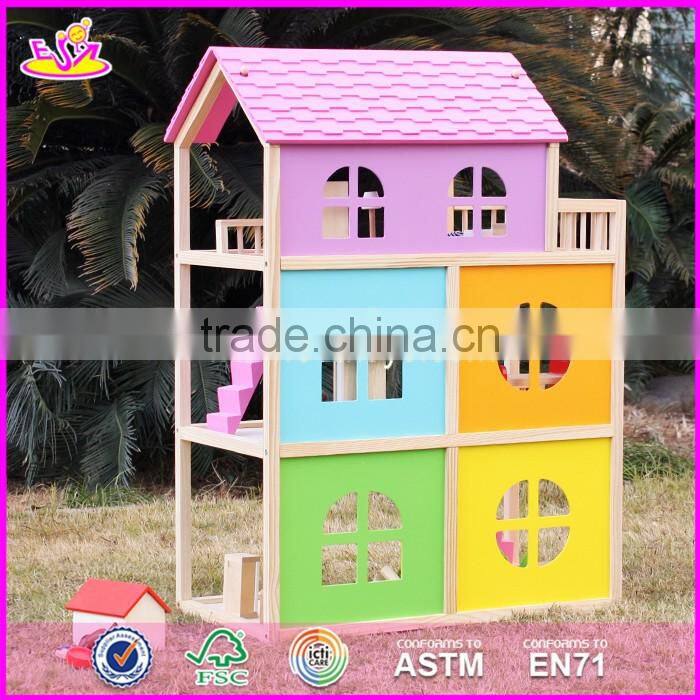 2017 new products customized pink wooden girls dolls house W06A171