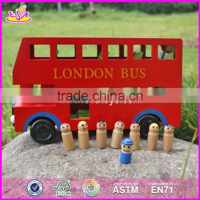2017 New products children funny wooden toy double decker bus W04A161