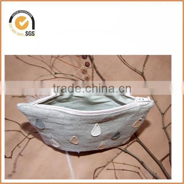 Gray canvas zipper pouch with water drop patterns By Chiqun CQ-H01038