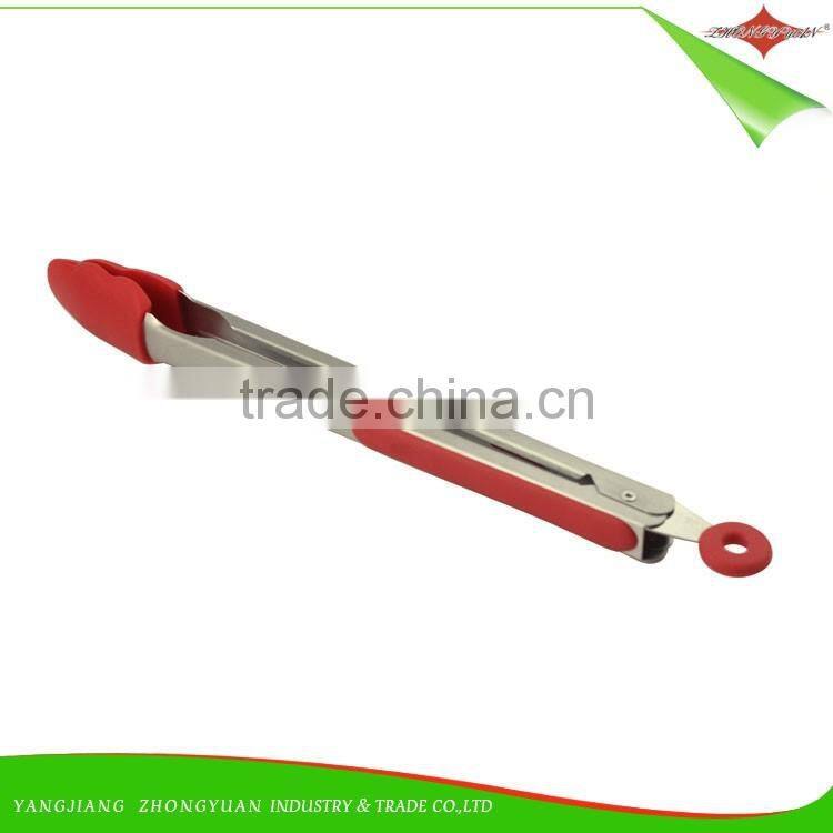 ZY-H2032 Kitchen Cooking Utensils Red Silicone Stainless Steel food Tongs