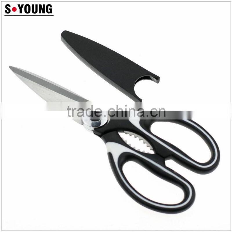 61010 safe cover multi-function kitchen scissors with soft touch double injection handle