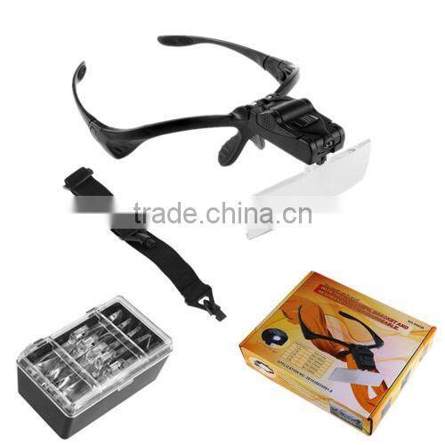 Adjustable Cabeza Lupa Lente Gafas Magnifier Glass LED Lampara a Joyeria Relojero 5 Lens
