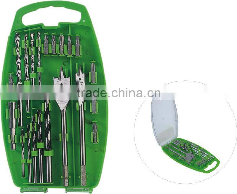 21pcs fantastic wood drill and masonry drill bit set in plastic case