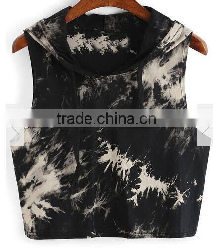 tie dye print crop hooded tank tops in guangzhou canton fair styles