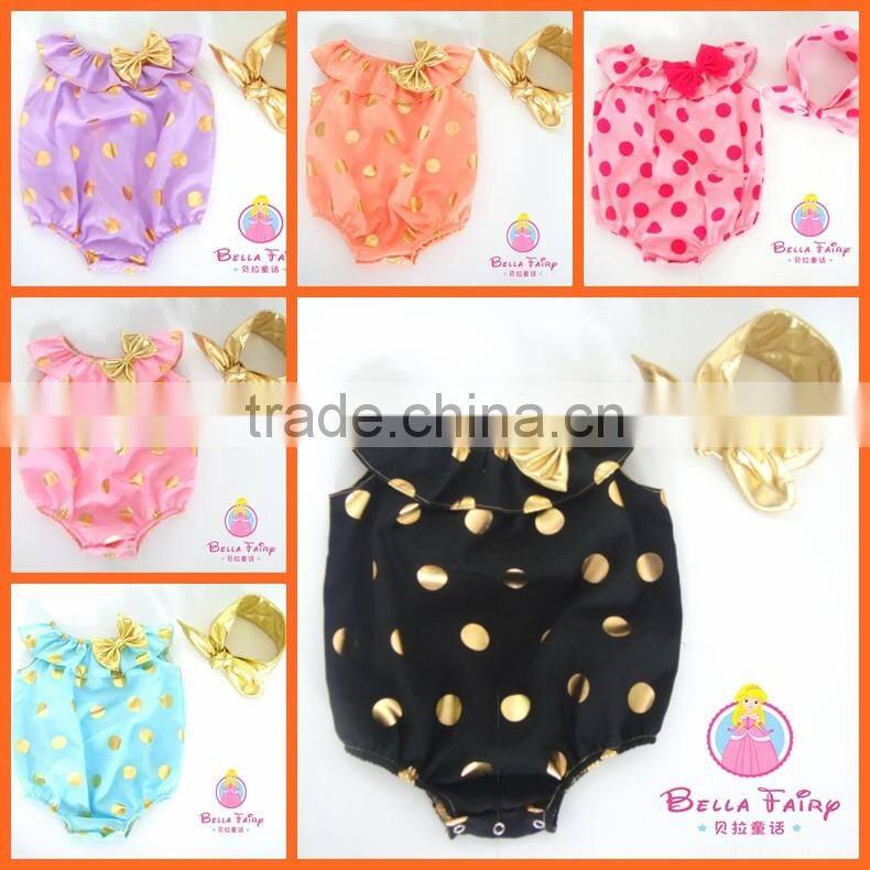 Gold polka dots bubble romper birthday playsuit pink gold polka dots pink outfit sequin glitter sparkle baby romper