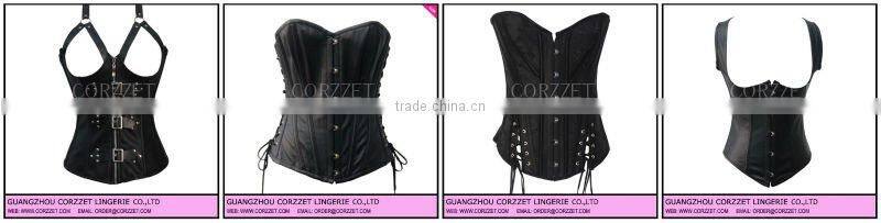 Sexy Lingerie PVC Lingerie Lace Up Basque Corset with Separate mini Skirt