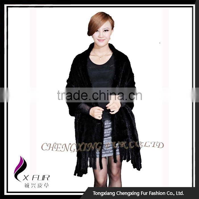 CX-B-M-25B Knitted Mink Fur Shawl Hot Sale / High Quality Women Mink Fur Cape