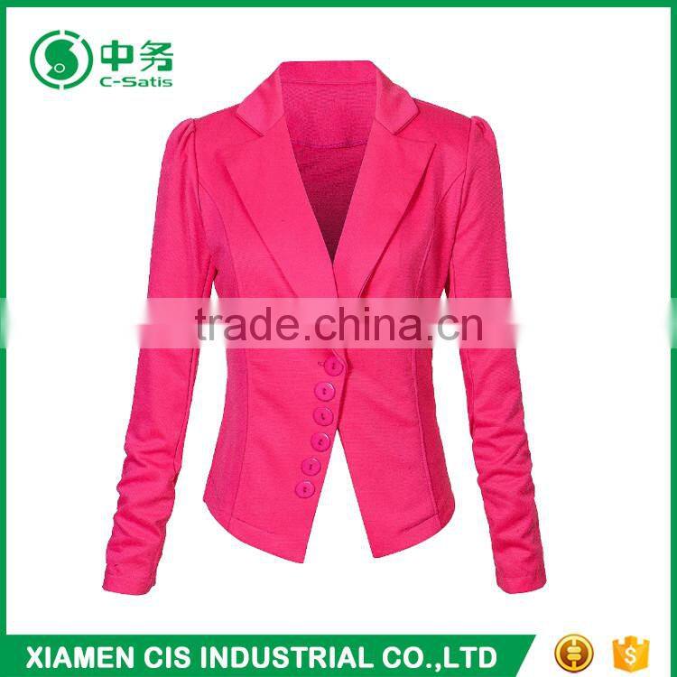 Latest Design Pure Pink Color Multi Buttons Ladies Slim Fit Blazer