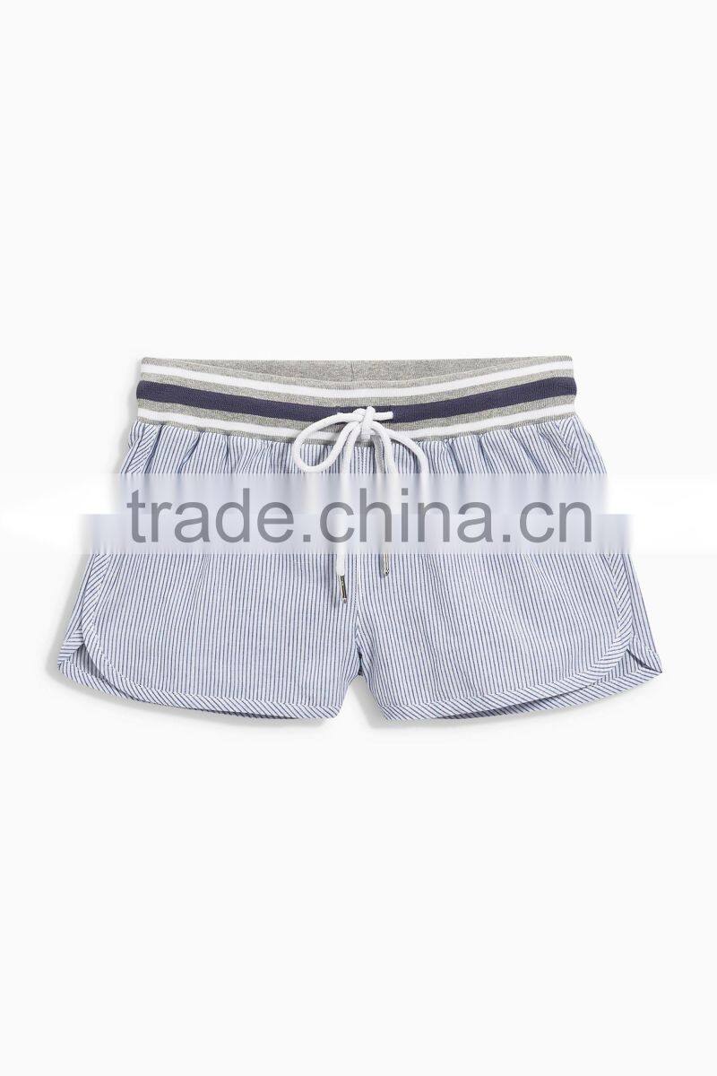 MGOO Hot Sale Women Summer Blue Striped Shorts Sports Running Cotton Drawstring Short Pants