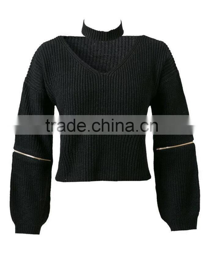 EY0853S 2016 Women Autumn Winter Long Sleeve Knitted Halter Pullover Sweater