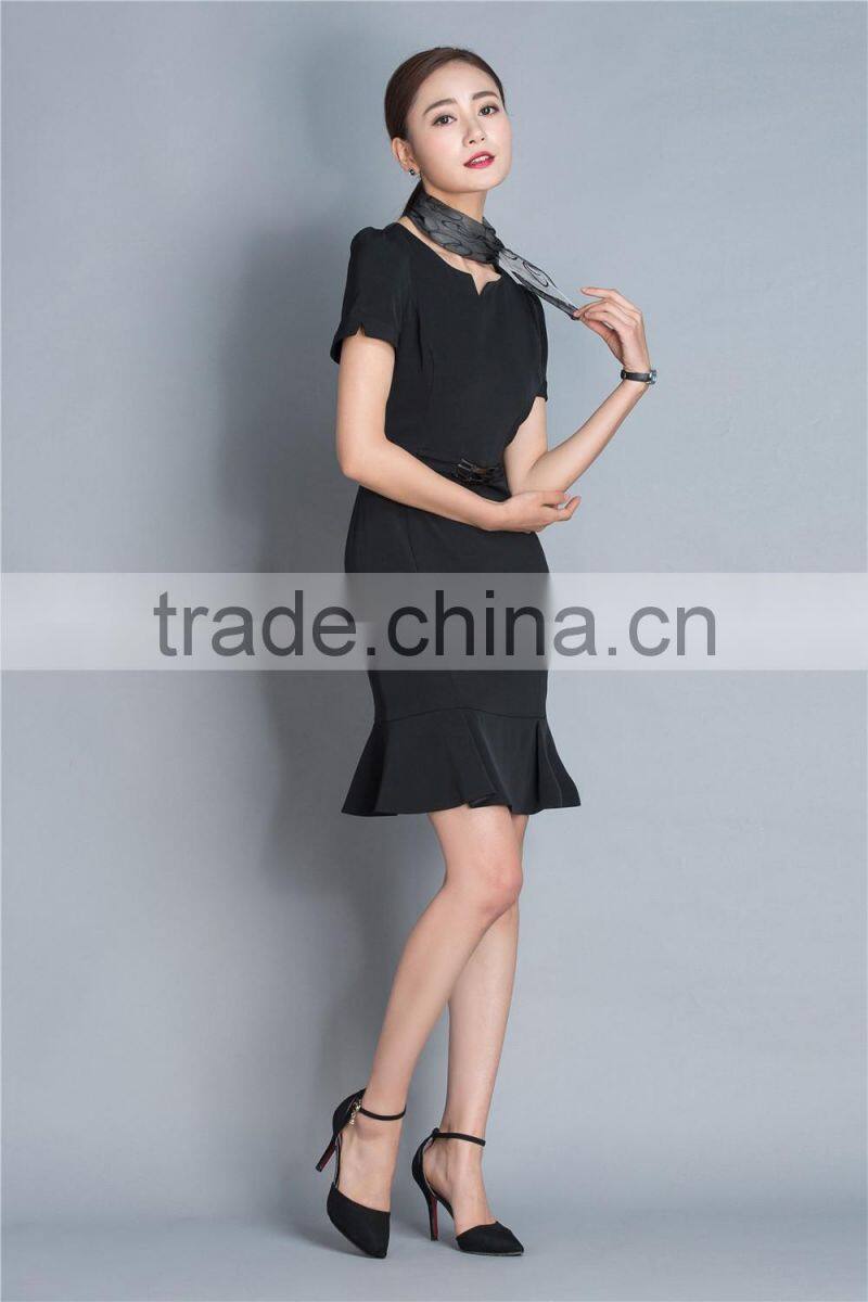 OEM Summer Pencil Elegant Airline Stewardess Uniform Fish Tail Career Dress
