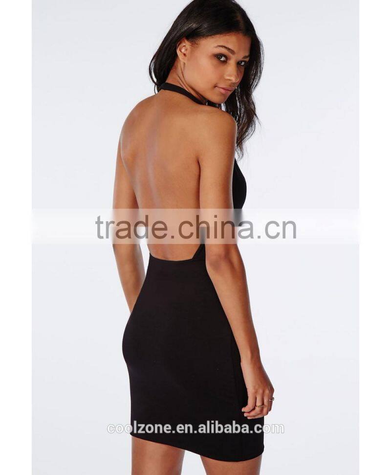 Sexy deep plunge neck bodycon fit dress designer one piece party dress