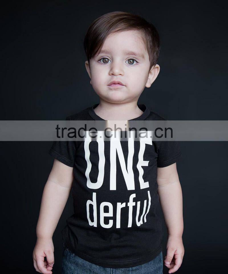 New Black Boy T Shirt With Letter Fancy Short Sleeve Boys Top Casual Children Wear BT90423-2