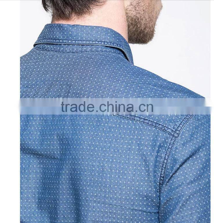 2015 men's new 100% cotton denim/jeans shirt