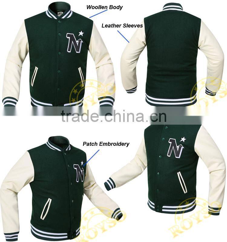 2015 New Fashion Customize Logo Mens Softshell Baseball Padded Bomber Jacket Wholesale Stylish Varsity Letterman College Jackets