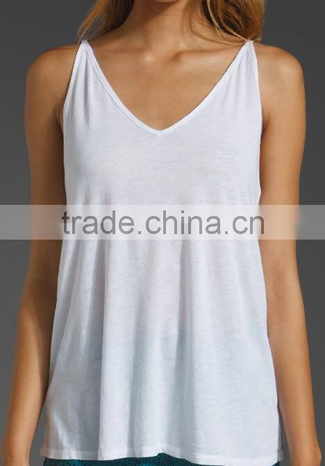 Luxe Slub V Neck White Sexy Cotton Cami